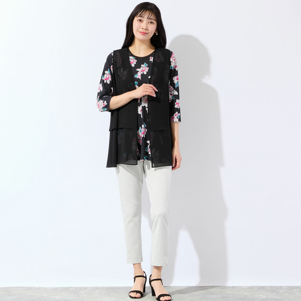 【洗える・日本製・L~4Lサイズ】フラワーフレアチュニック15