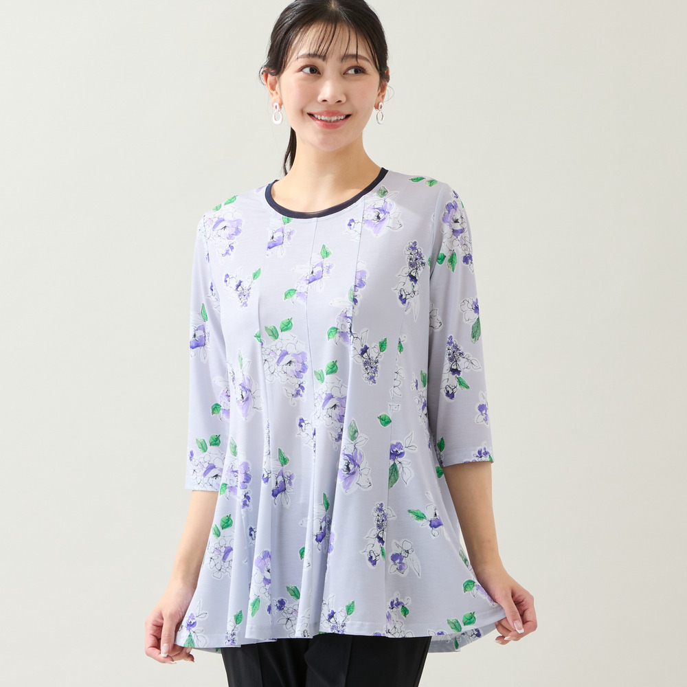 【洗える・日本製・L~4Lサイズ】フラワーフレアチュニック5