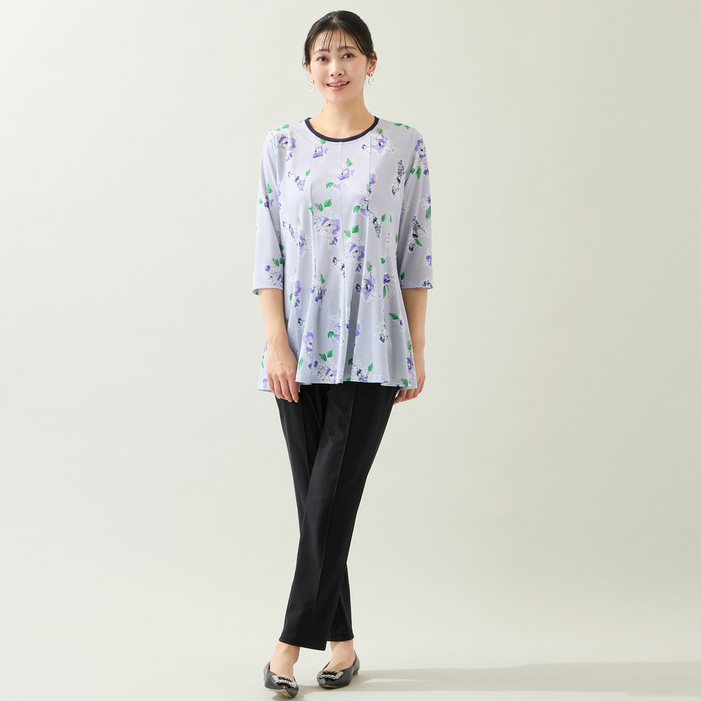 【洗える・日本製・L~4Lサイズ】フラワーフレアチュニック6