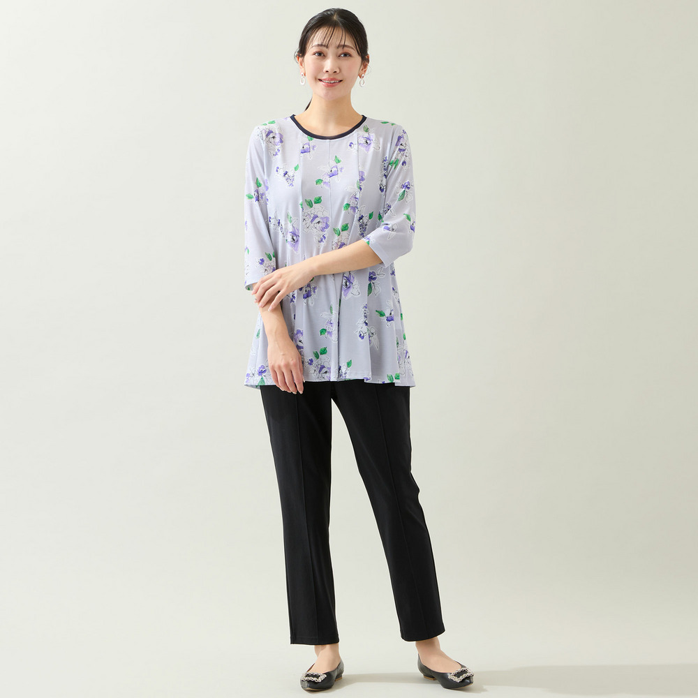 【洗える・日本製・L~4Lサイズ】フラワーフレアチュニック7