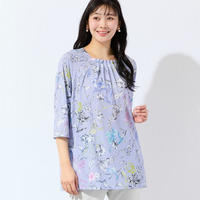 【洗える・日本製】ストライプフラワーチュニック