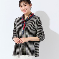 【洗える・接触冷感・L～4Lサイズ】Soalonスムースボーダーカットソー