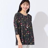 【洗える・アンサンブル可・L～4Lサイズ】ボタニカル柄カットソー