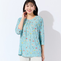 【洗える・アンサンブル可・L～4Lサイズ】ボタニカル柄カットソー