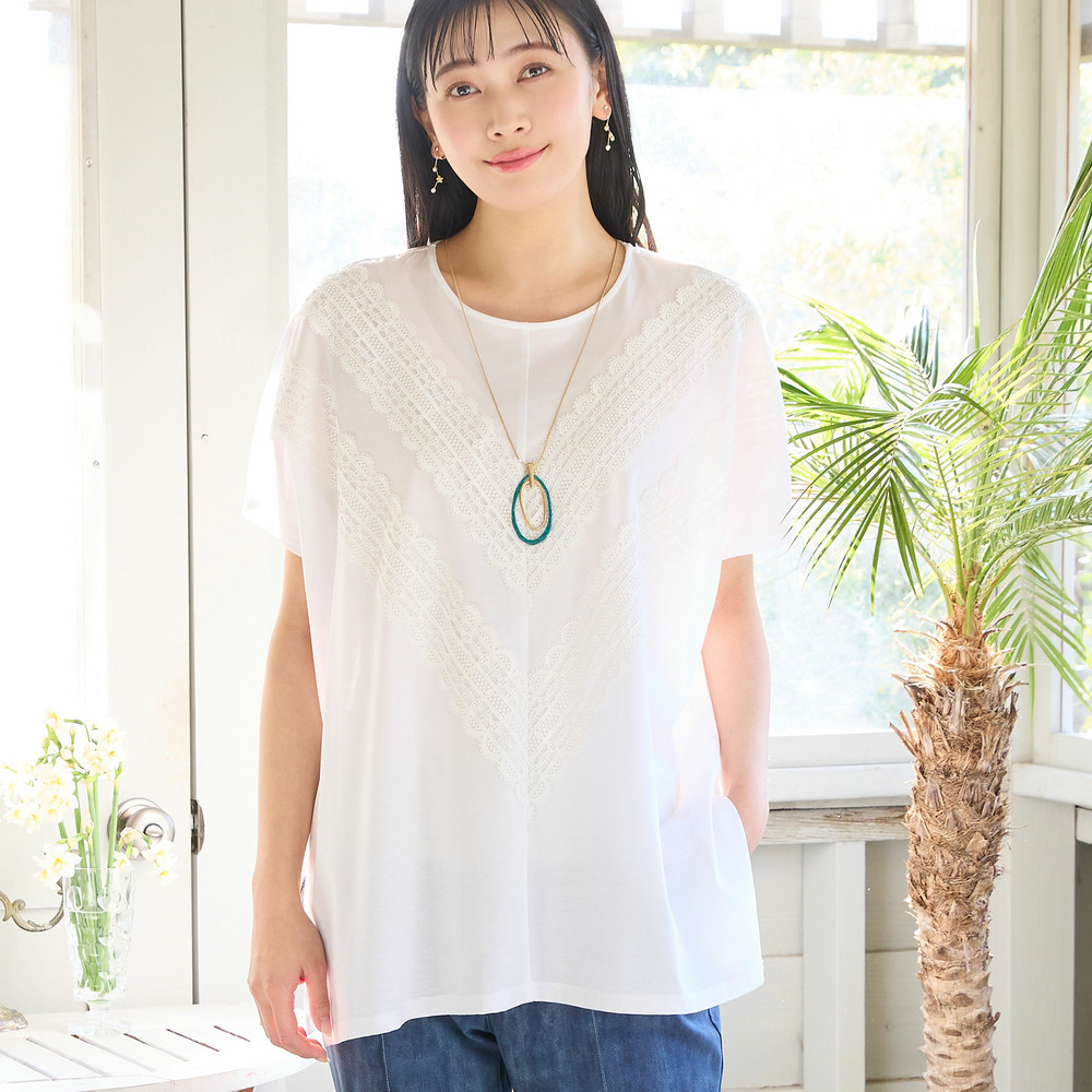 【洗える・3Lサイズあり】レースつきワイドプルオーバー1