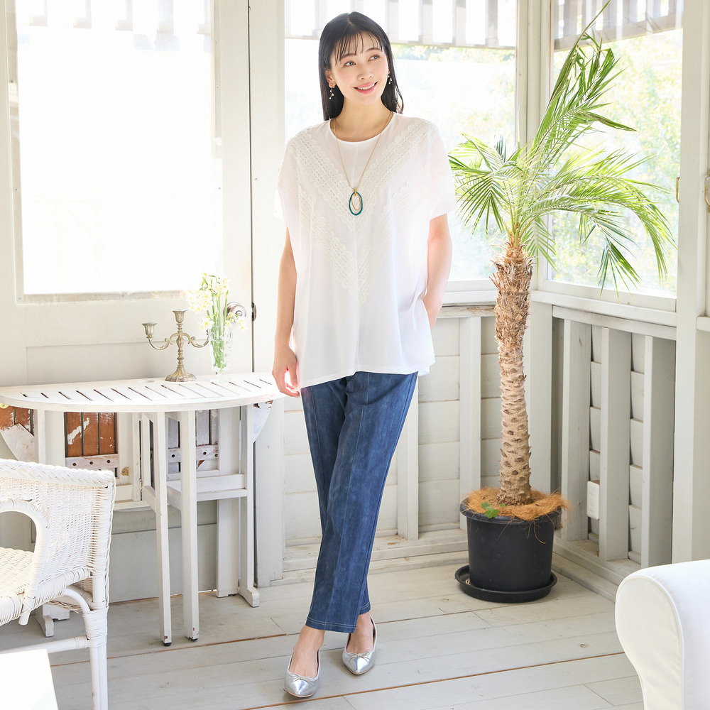 【洗える・3Lサイズあり】レースつきワイドプルオーバー3