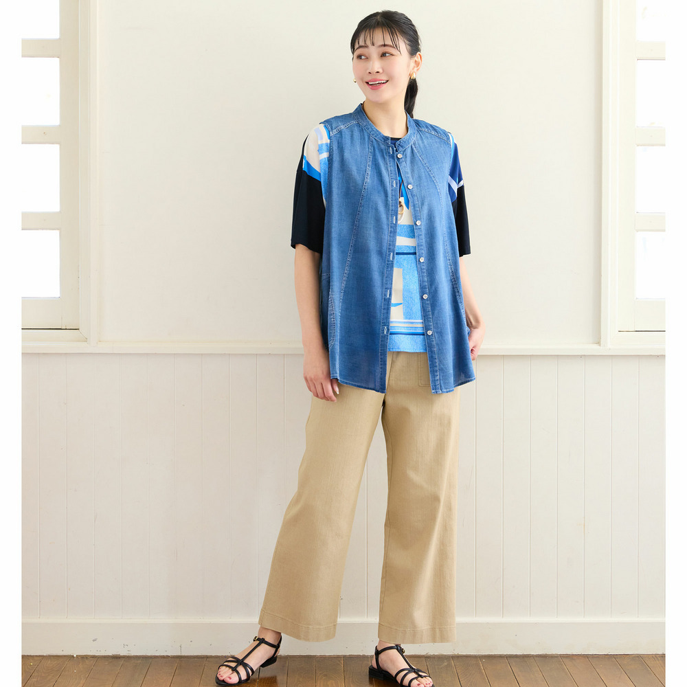 【洗える・L~4Lサイズ】デニムガーゼAラインベスト1