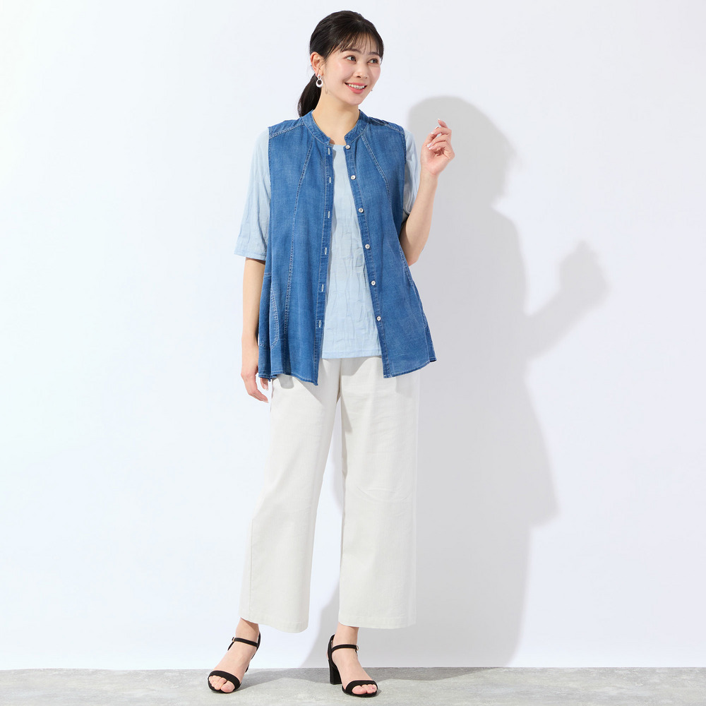 【洗える・L~4Lサイズ】デニムガーゼAラインベスト10