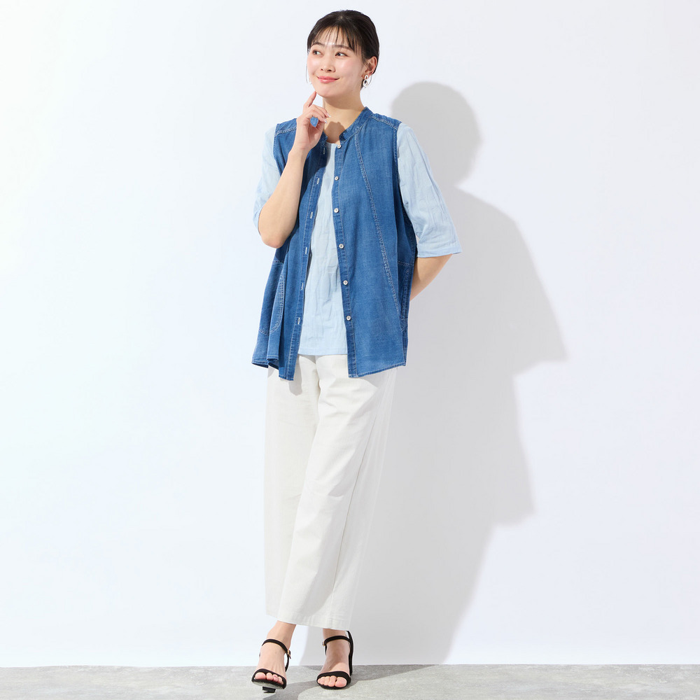 【洗える・L~4Lサイズ】デニムガーゼAラインベスト11