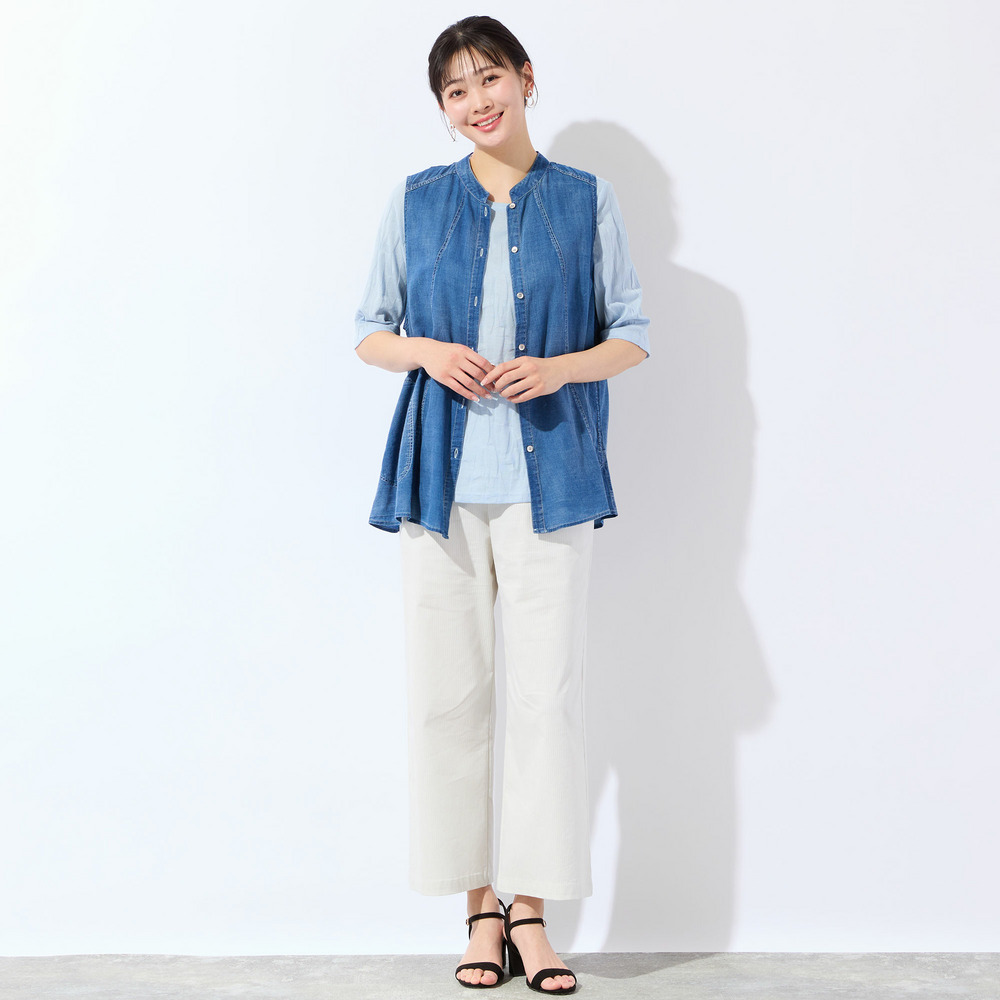 【洗える・L~4Lサイズ】デニムガーゼAラインベスト12