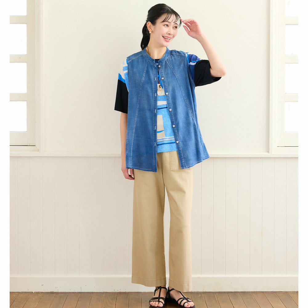 【洗える・L~4Lサイズ】デニムガーゼAラインベスト3