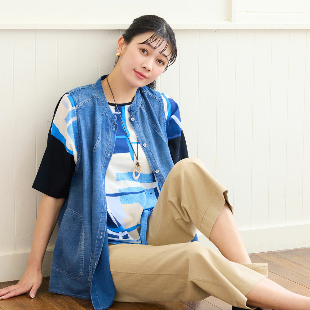 【洗える・L~4Lサイズ】デニムガーゼAラインベスト4