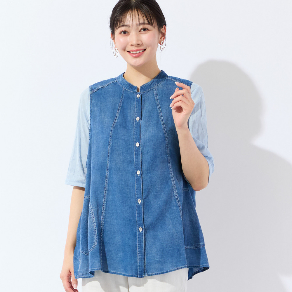【洗える・L~4Lサイズ】デニムガーゼAラインベスト5