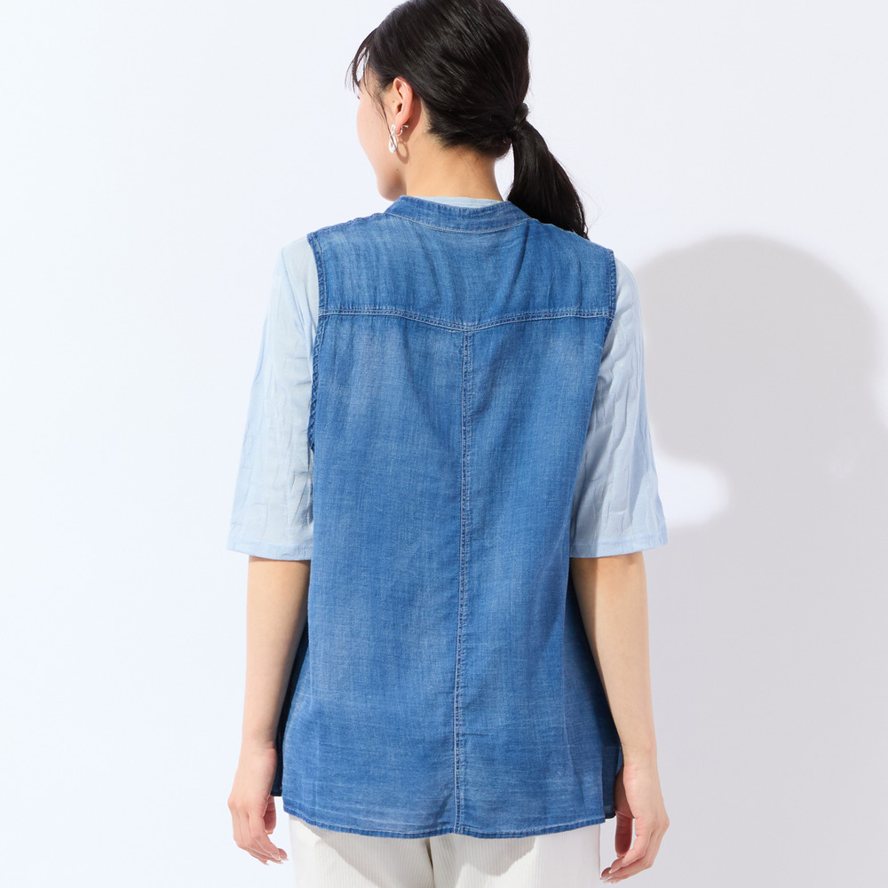 【洗える・L~4Lサイズ】デニムガーゼAラインベスト6