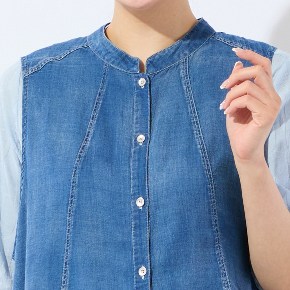 【洗える・L~4Lサイズ】デニムガーゼAラインベスト8