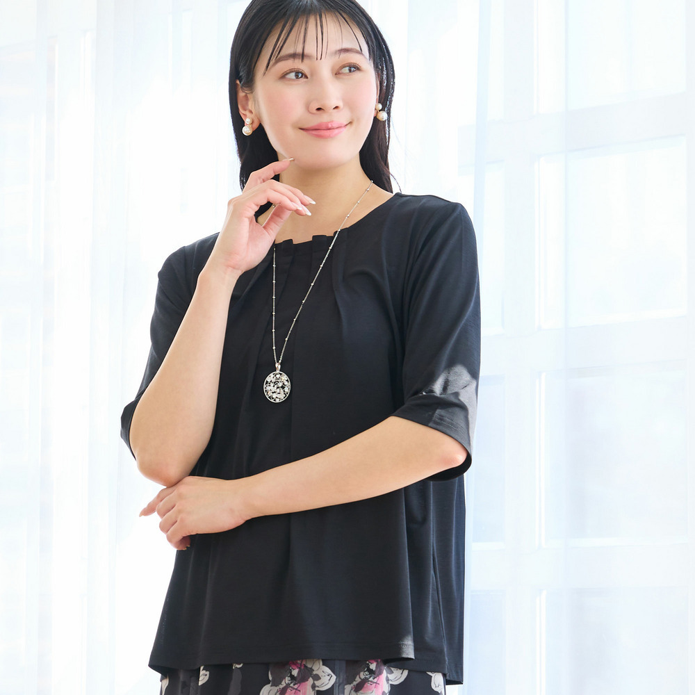 【洗える・L～4Lサイズ】フロントタックTシャツ