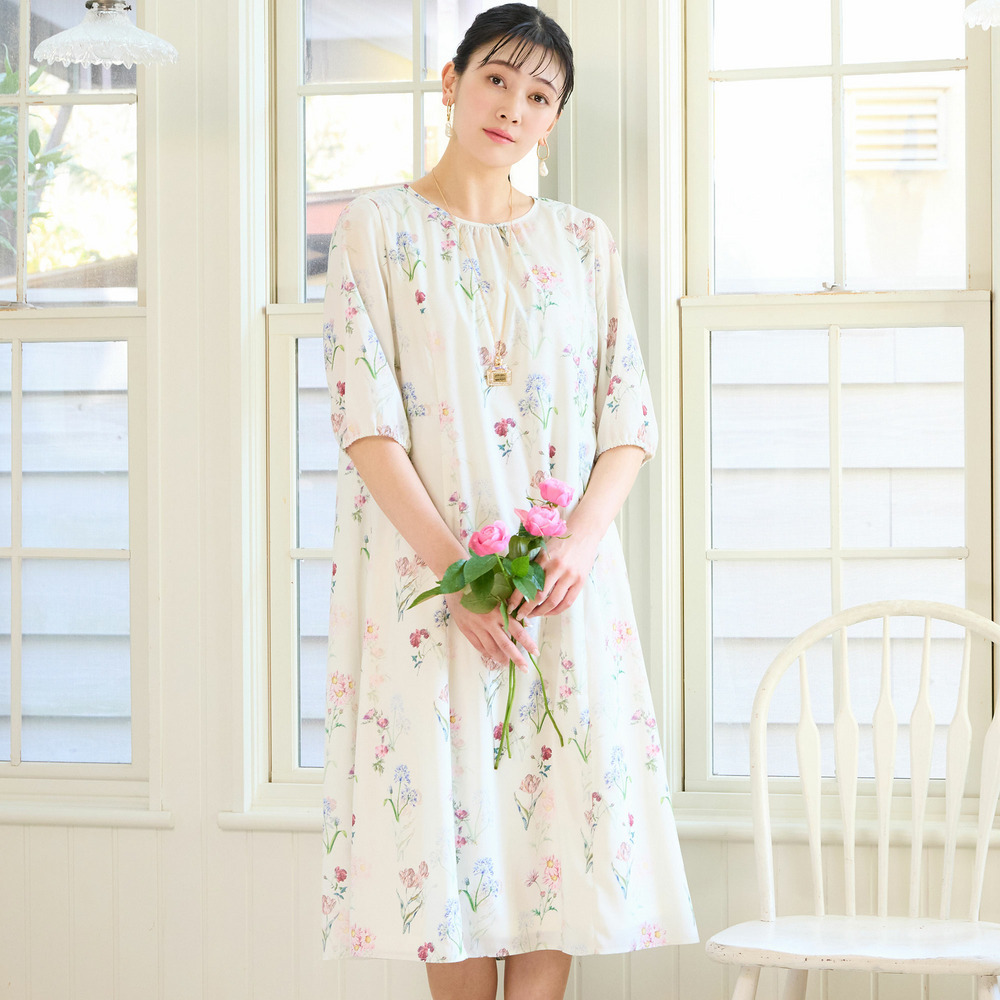 【洗える・WEB限定カラー・M~3Lサイズ】ボタニカルフラワーワンピース1