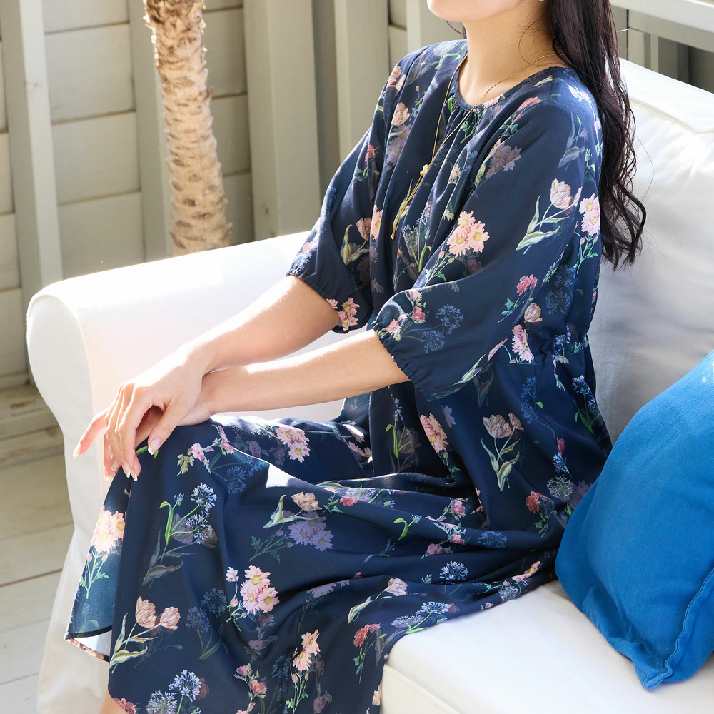 【洗える・WEB限定カラー・M~3Lサイズ】ボタニカルフラワーワンピース10