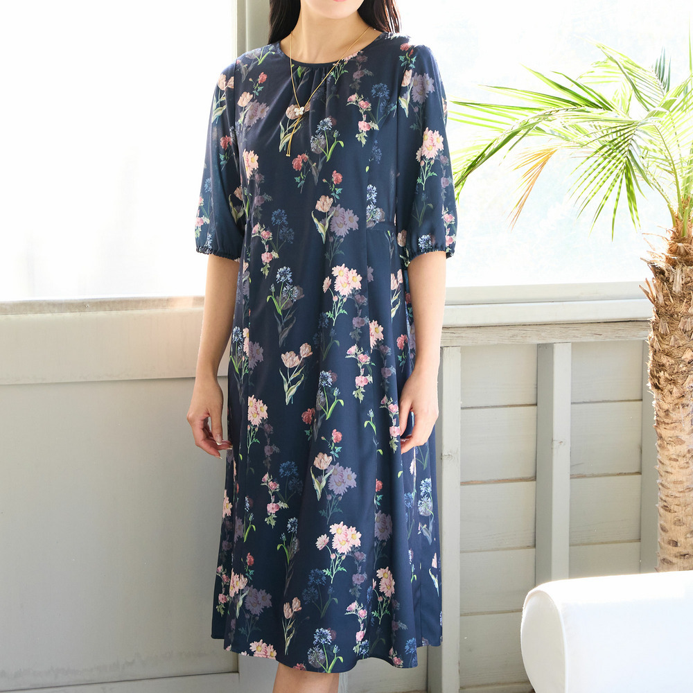 【洗える・WEB限定カラー・M~3Lサイズ】ボタニカルフラワーワンピース13
