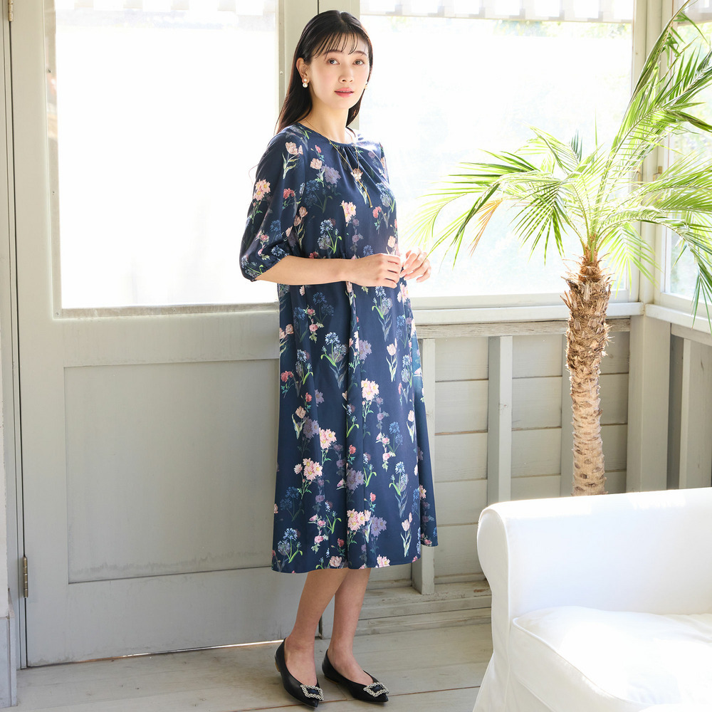 【洗える・WEB限定カラー・M~3Lサイズ】ボタニカルフラワーワンピース14