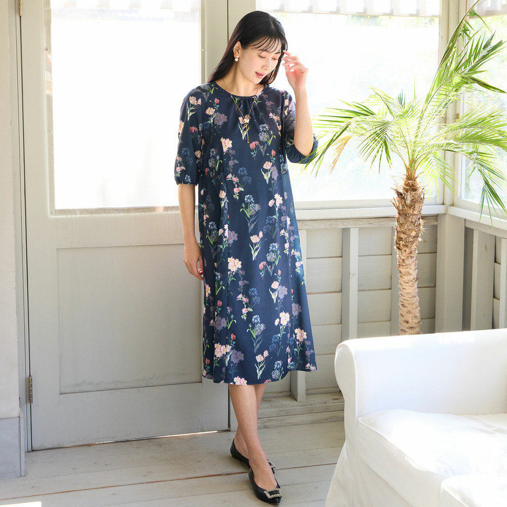【洗える・WEB限定カラー・M~3Lサイズ】ボタニカルフラワーワンピース16