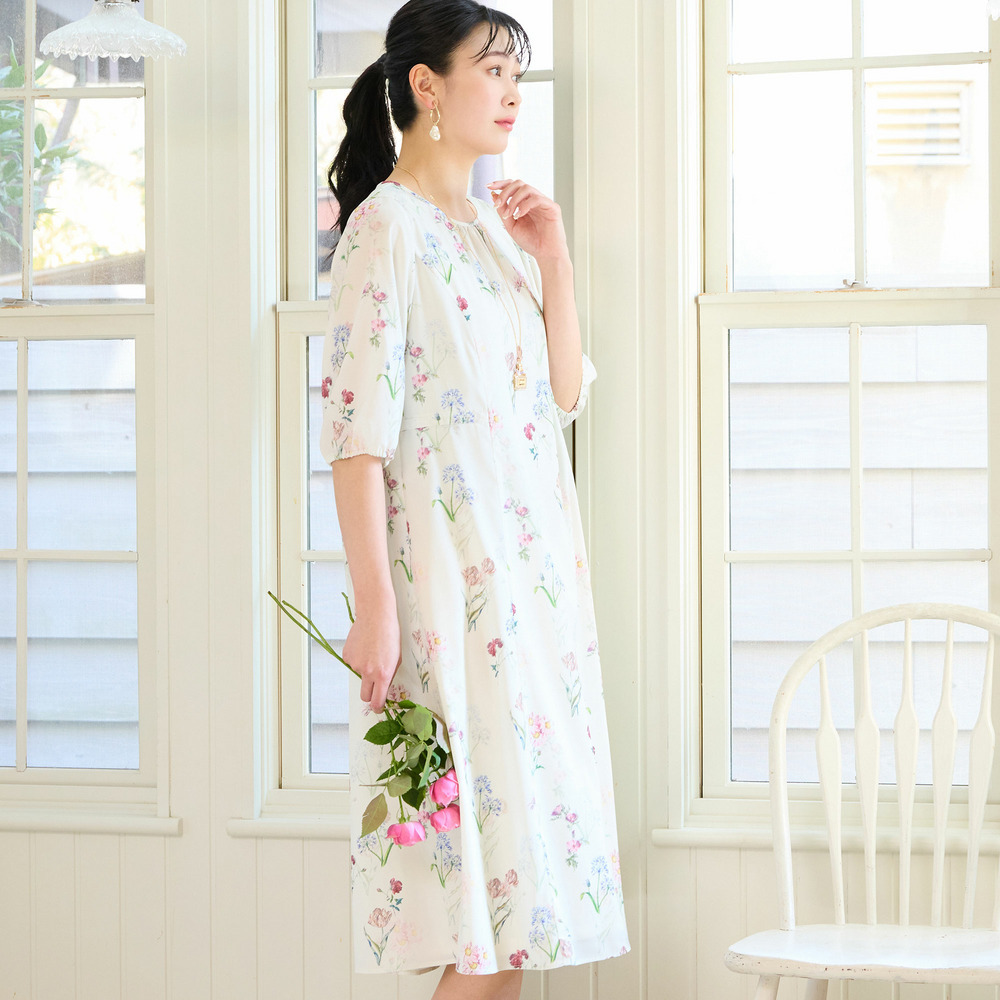 【洗える・WEB限定カラー・M~3Lサイズ】ボタニカルフラワーワンピース2