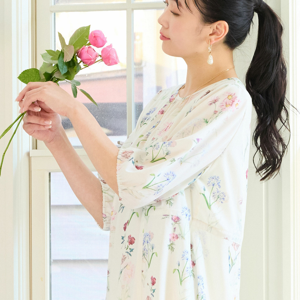 【洗える・WEB限定カラー・M~3Lサイズ】ボタニカルフラワーワンピース3