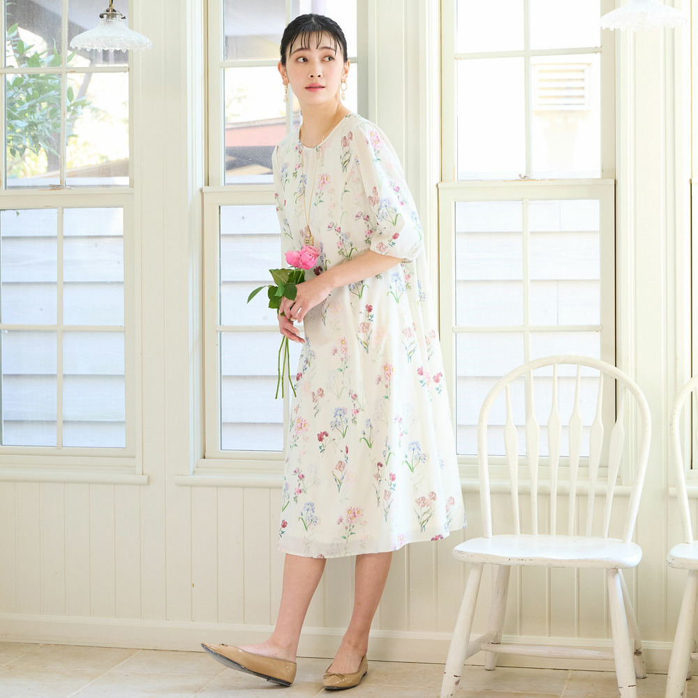 【洗える・WEB限定カラー・M~3Lサイズ】ボタニカルフラワーワンピース5