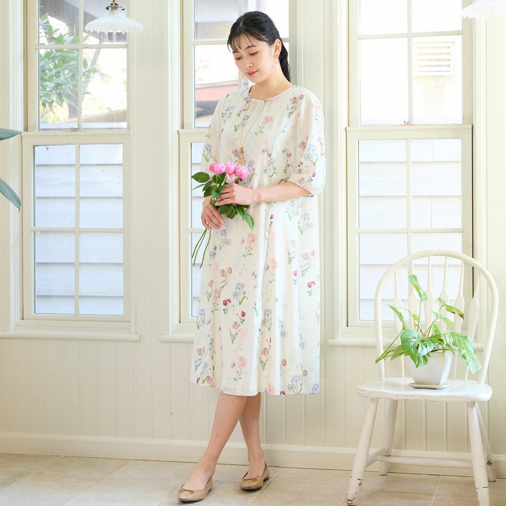 【洗える・WEB限定カラー・M~3Lサイズ】ボタニカルフラワーワンピース6