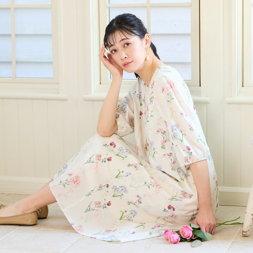 【洗える・WEB限定カラー・M~3Lサイズ】ボタニカルフラワーワンピース7