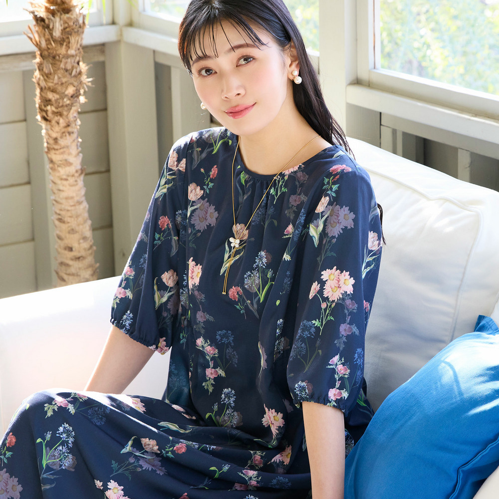 【洗える・WEB限定カラー・M~3Lサイズ】ボタニカルフラワーワンピース8