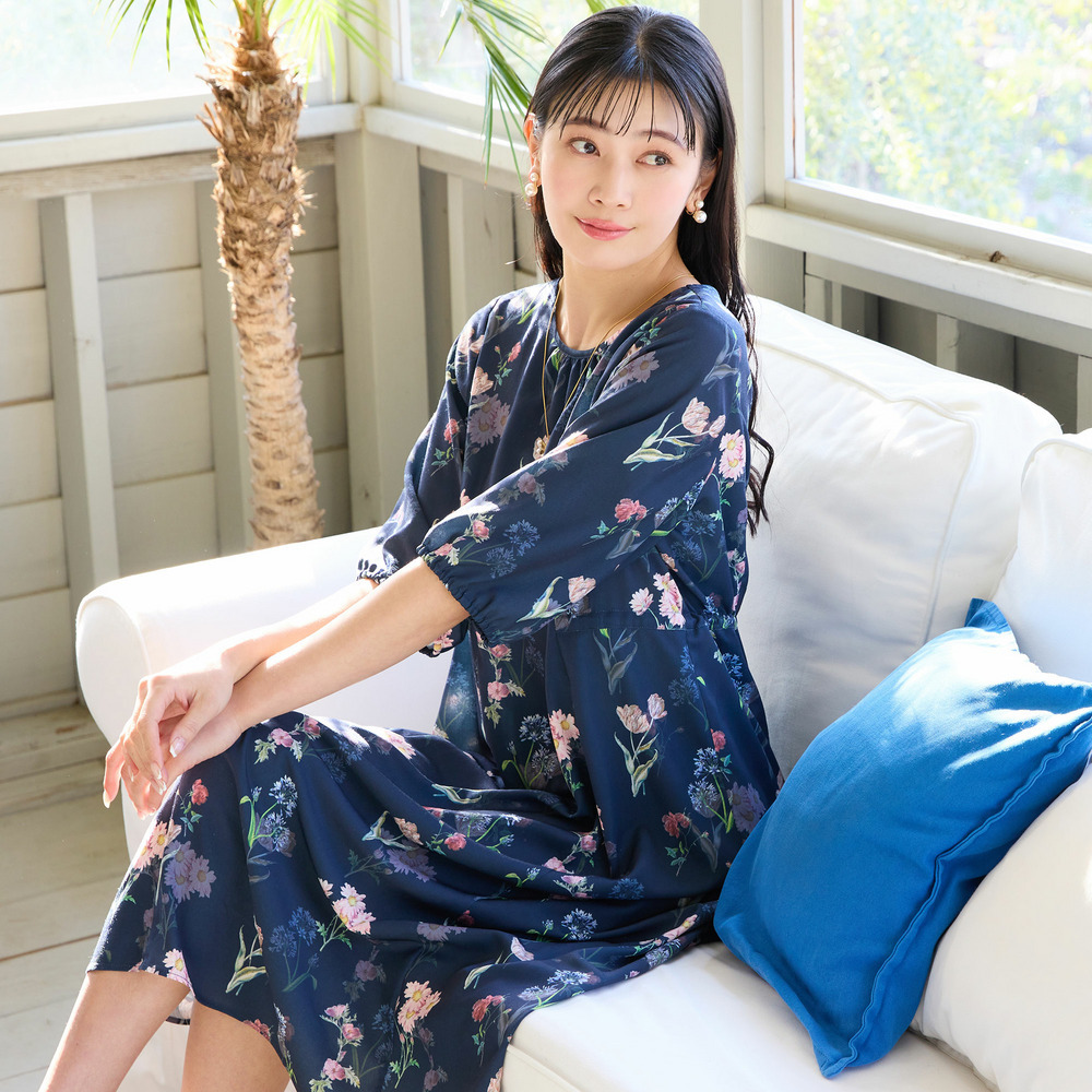 【洗える・WEB限定カラー・M~3Lサイズ】ボタニカルフラワーワンピース9