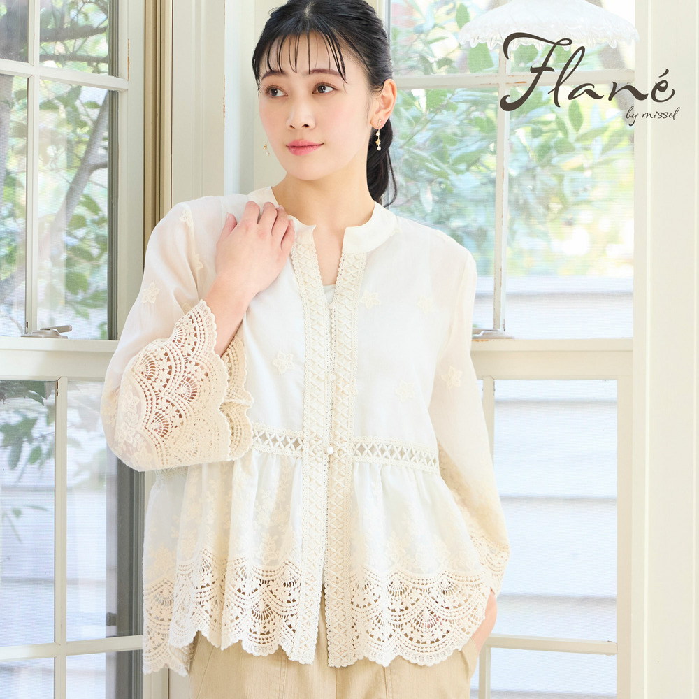 【洗える・M～3Lサイズ】レース刺繍ブラウス