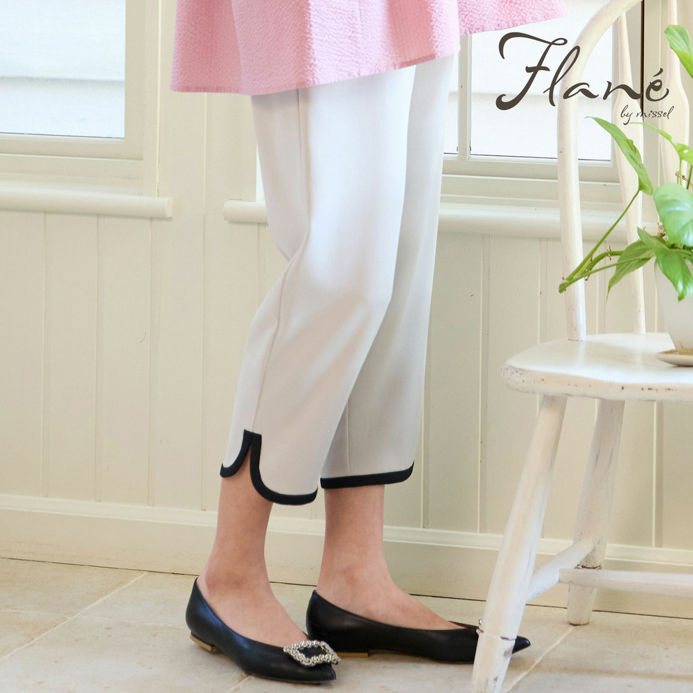 【洗える・接触冷感・M～3Lサイズ】ヘムパイピングクロップドパンツ