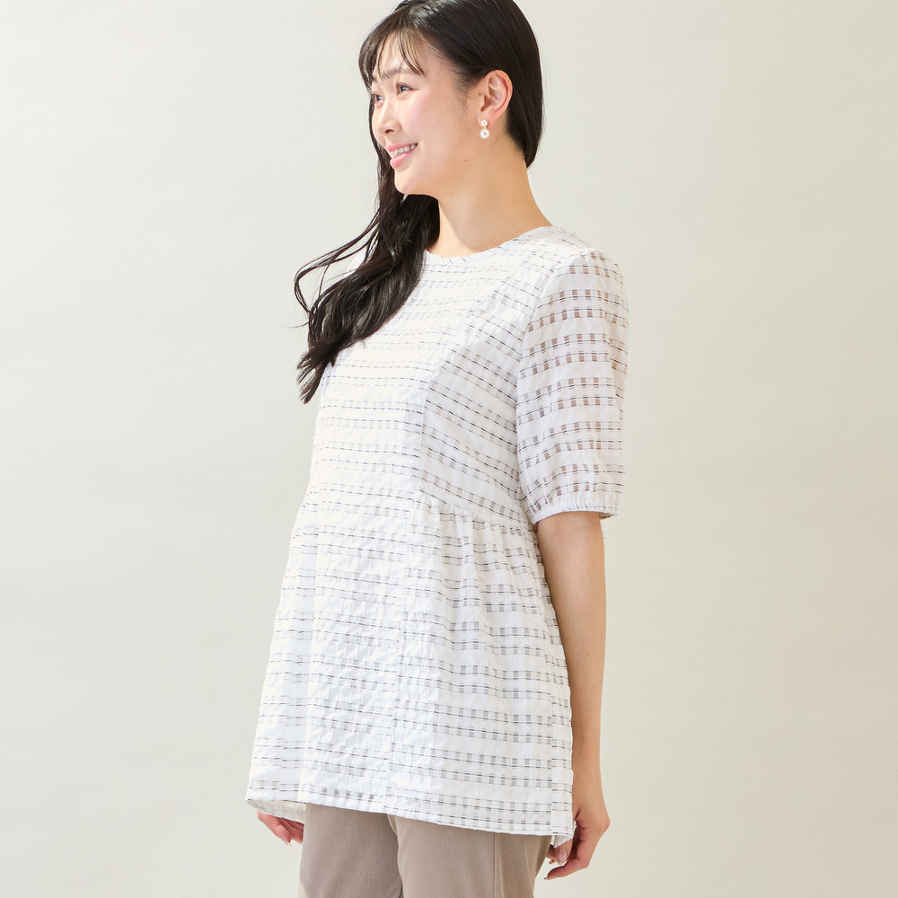 【洗える・M~3Lサイズ】シアーチェックチュニックブラウス4