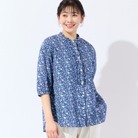 【リバティプリント・洗える・L～4Lサイズ】小花柄コットンフリルシャツ