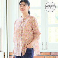 【リバティプリント・洗える・L～4Lサイズ】小花柄コットンフリルシャツ