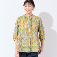 【リバティプリント・洗える・L～4Lサイズ】小花柄コットンフリルシャツ