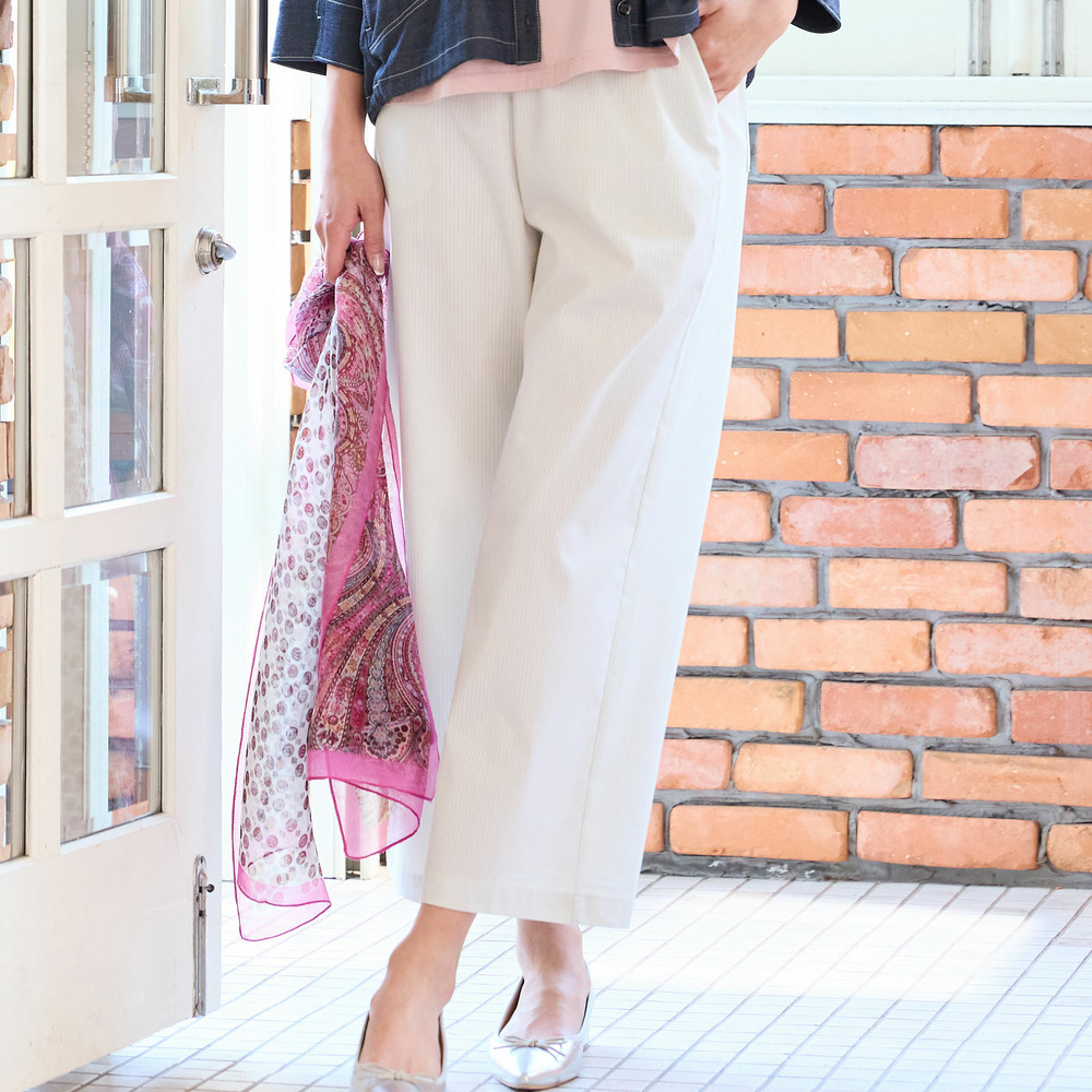 【洗える・L～4Lサイズ】ピケストレッチセミワイドパンツ