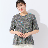 【洗える・日本製・L～4Lサイズ】小花コットンTシャツ