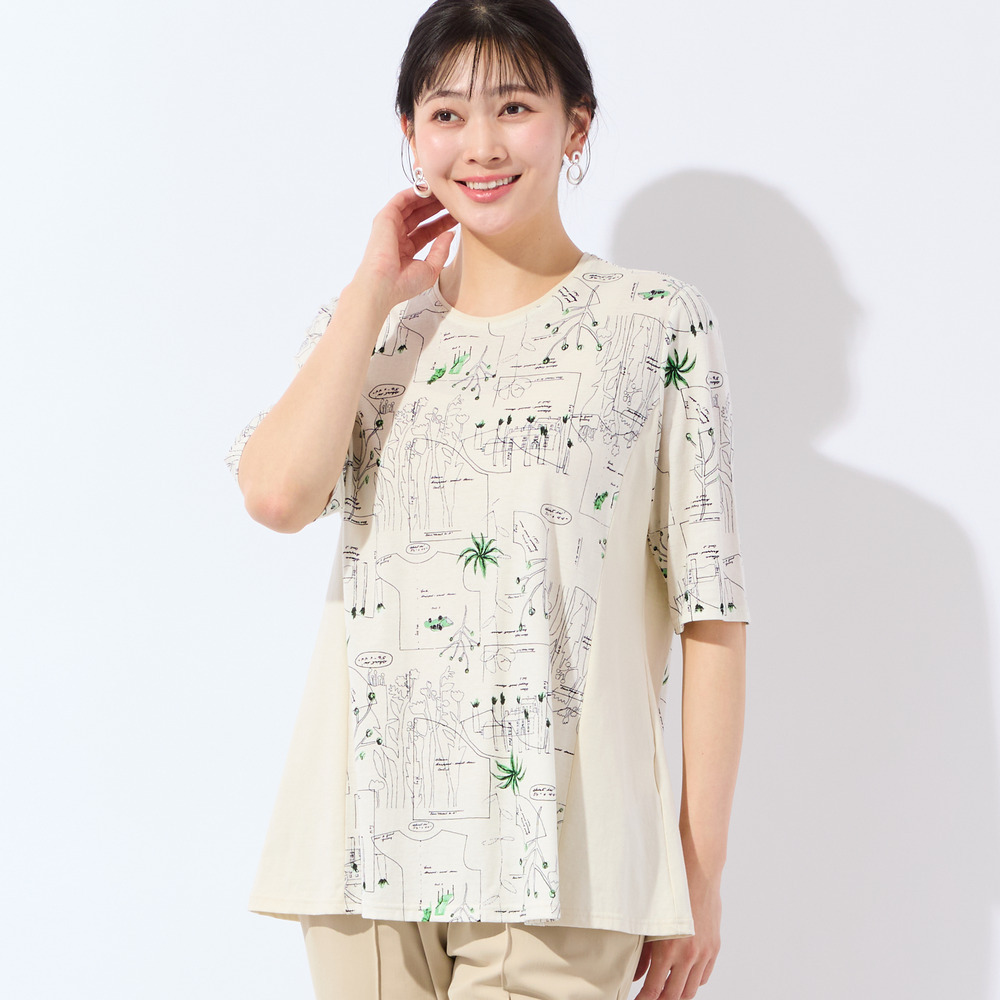 【洗える・日本製・L～4Lサイズ】モチーフ柄コットンチュニック