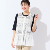 【洗える・L～4Lサイズ】レースミックスジレ