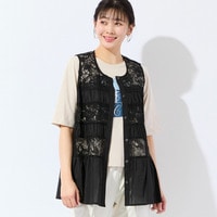 【洗える・L～4Lサイズ】レースミックスジレ