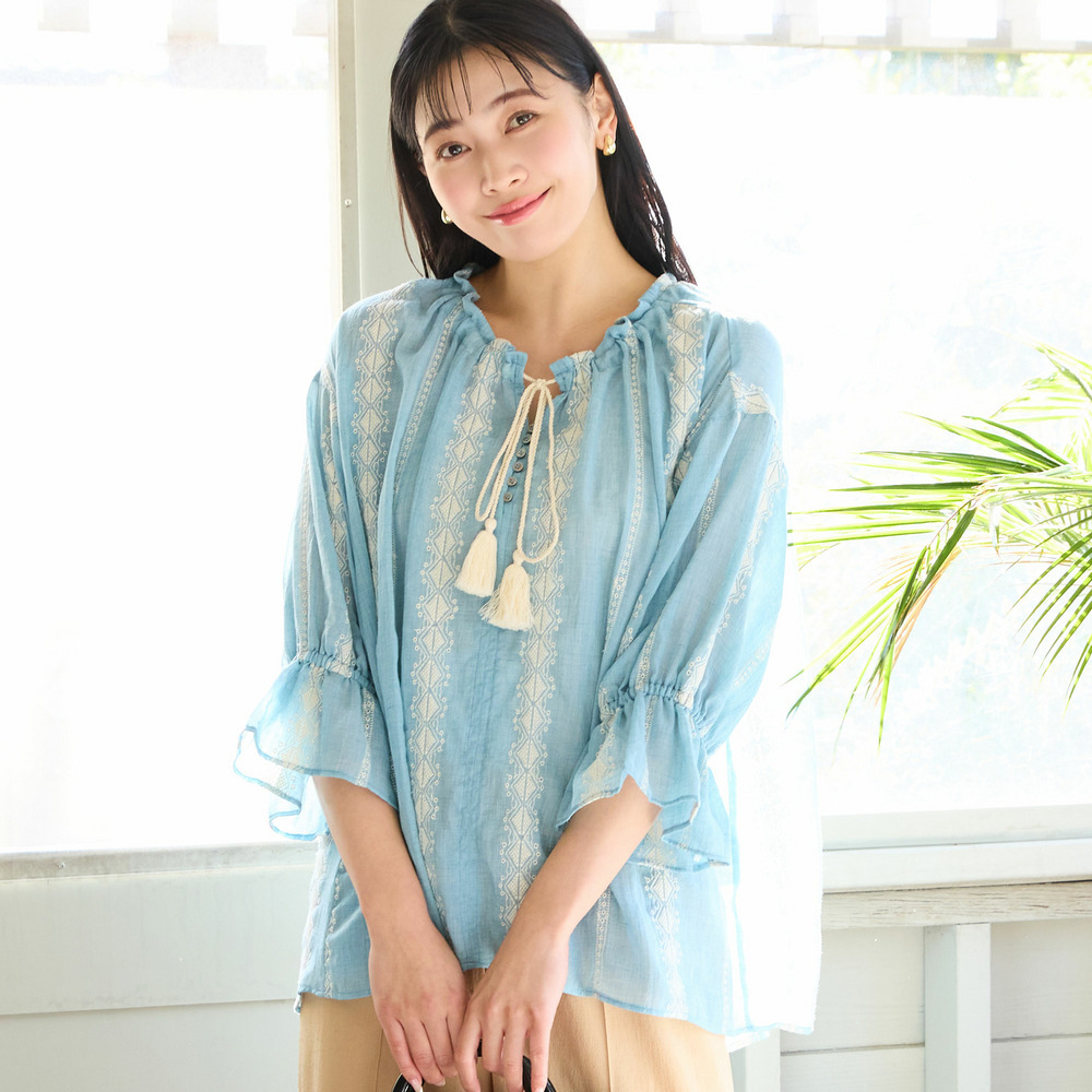 【洗える・3Lサイズあり】刺繍カフタンブラウス10