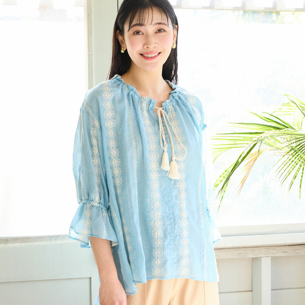 【洗える・3Lサイズあり】刺繍カフタンブラウス9