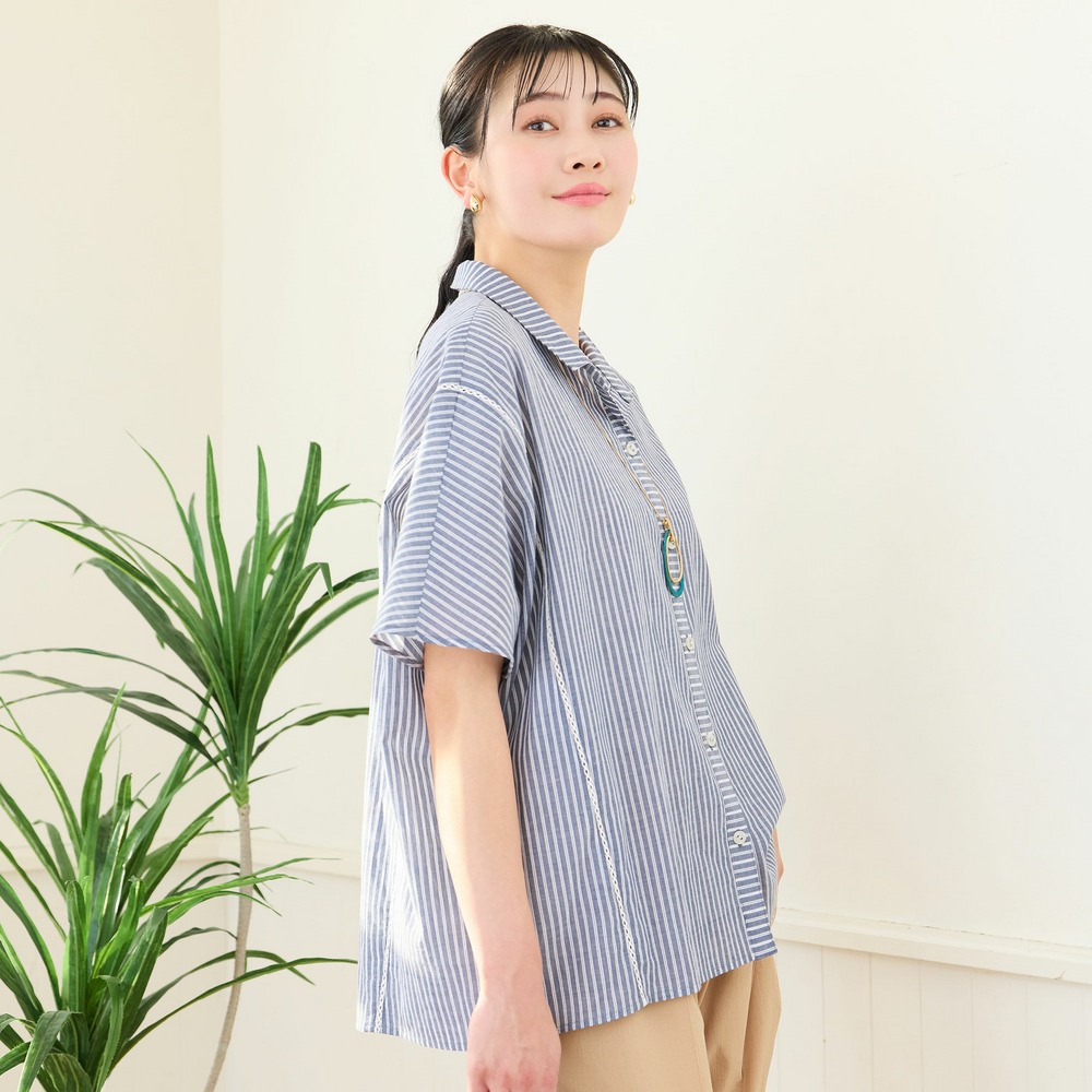 【洗える・3Lサイズあり】ストライプワイドシャツ1