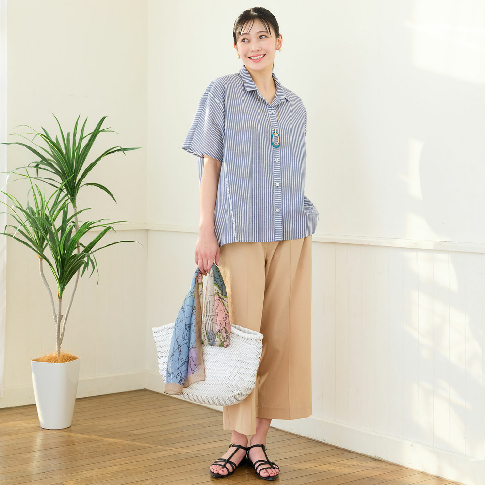 【洗える・3Lサイズあり】ストライプワイドシャツ6