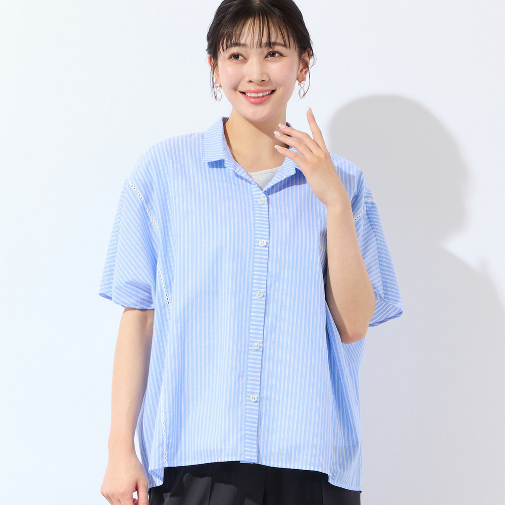 【洗える・3Lサイズあり】ストライプワイドシャツ1