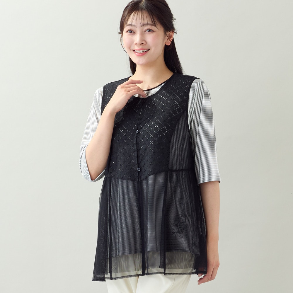 【洗える・アンサンブル可・L~4Lサイズ】サークルレース×チュールジレ5