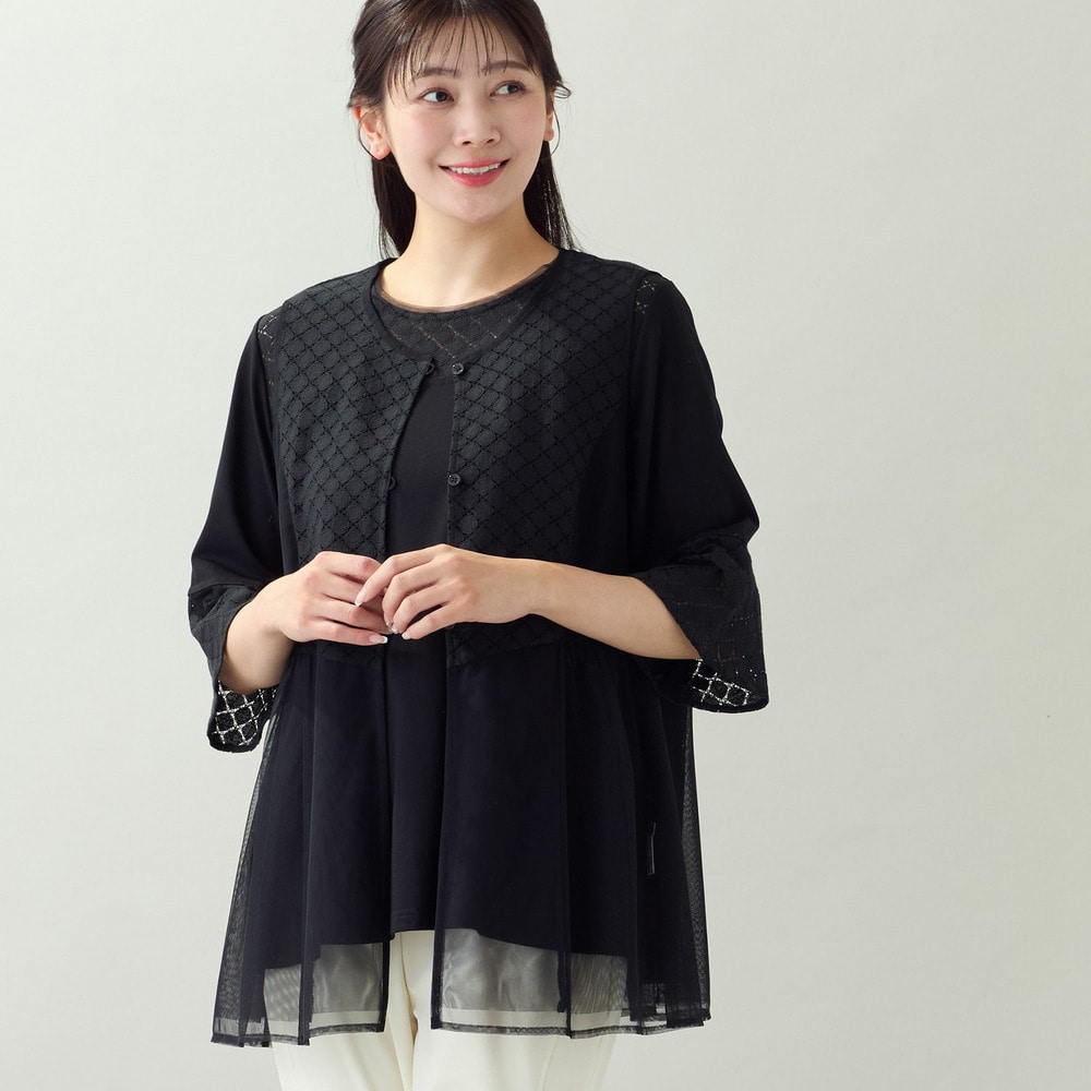 【洗える・アンサンブル可・L~4Lサイズ】サークルレース×チュールジレ8